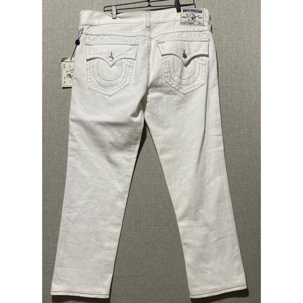 True Religion Straight Jeans Women's 38 White Gray Stitch Flap Meas. 40X31 NEW